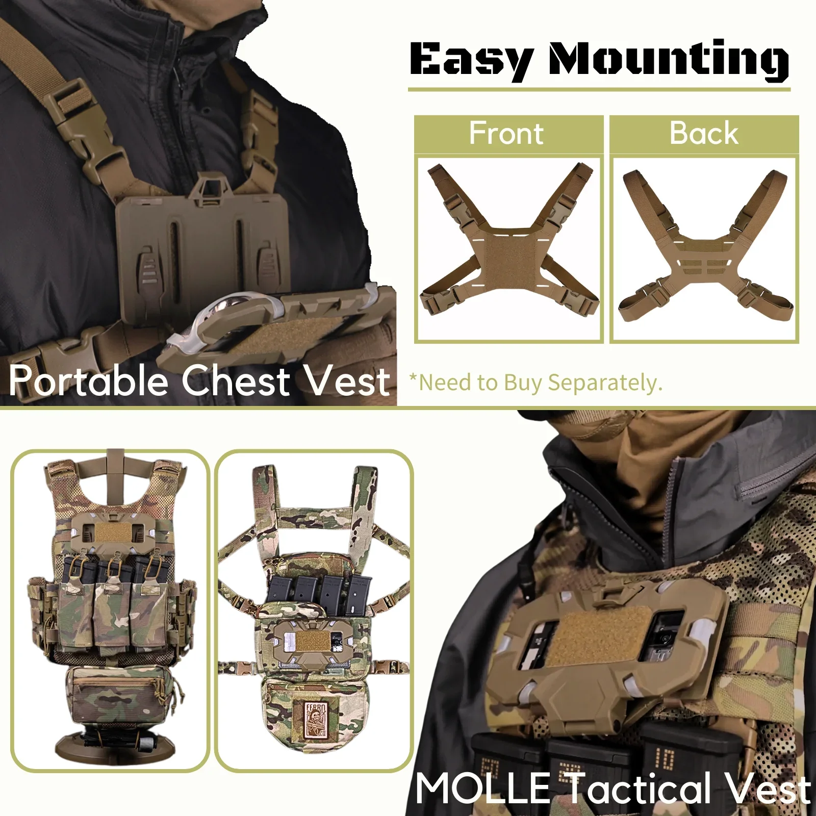 Chaleco táctico portaplacas MOLLE con acceso rápido y porta móvil - imagen 5