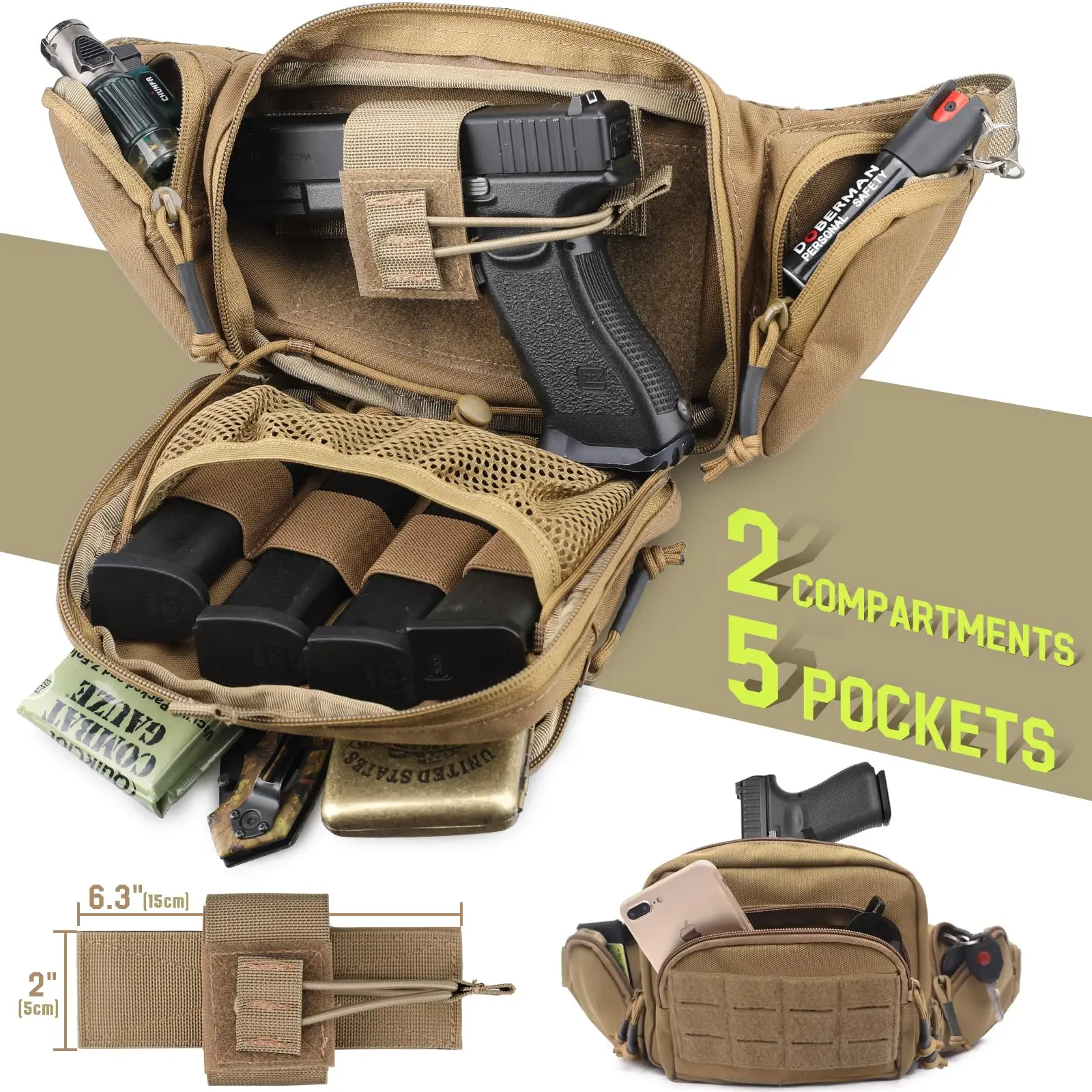 Riñonera táctica portación oculta con funda universal y paracord ajustable - imagen 2