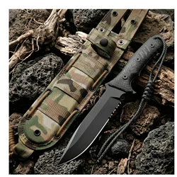 Cuchillo táctico con mango G10 y funda, multifunción al aire libre