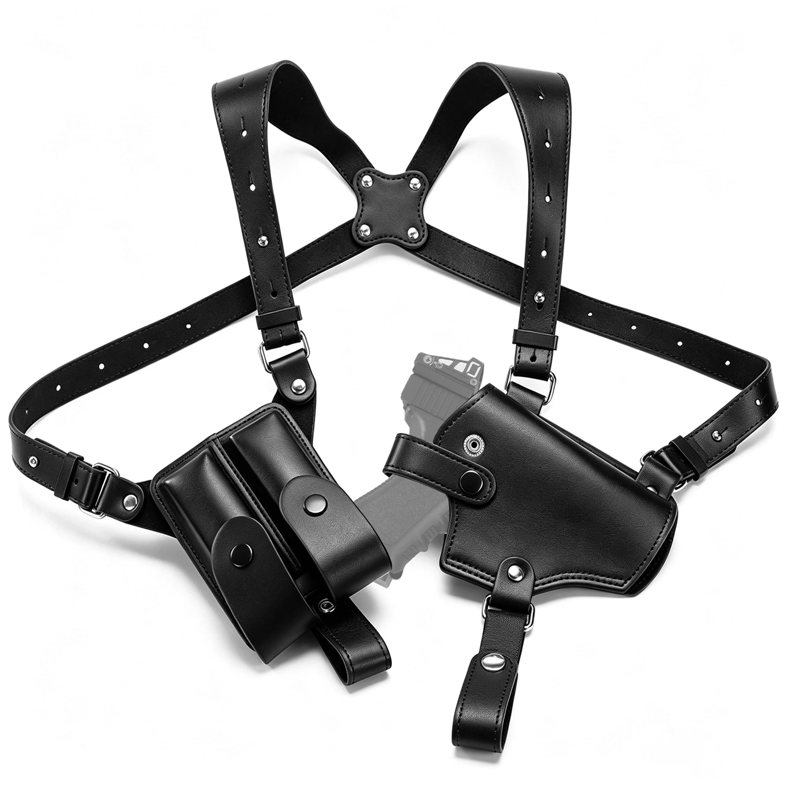 Funda hombro táctica pistola cuero PU doble cargadores