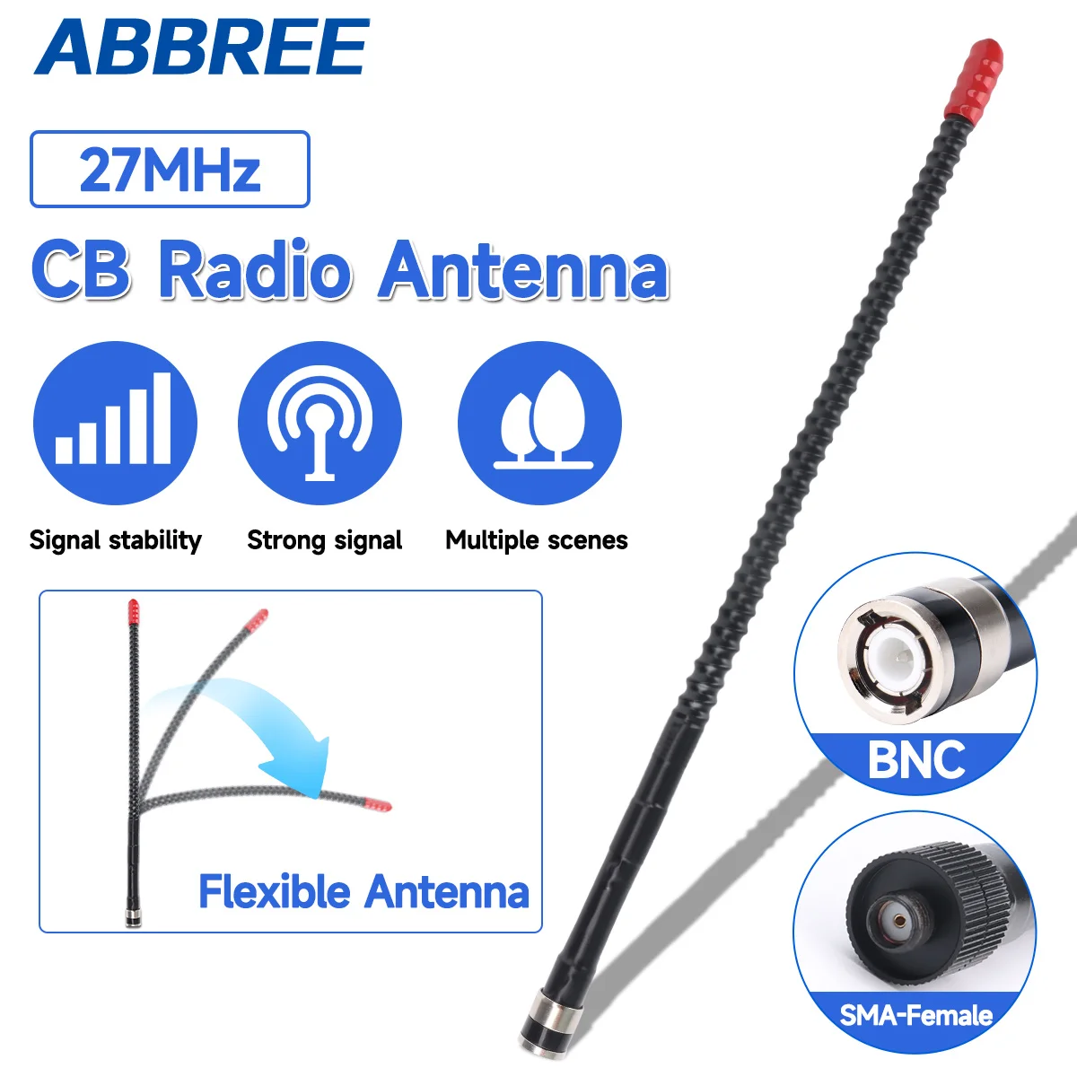 ABBREE antena CB 27MHz alta ganancia SMA BNC para radio Quansheng