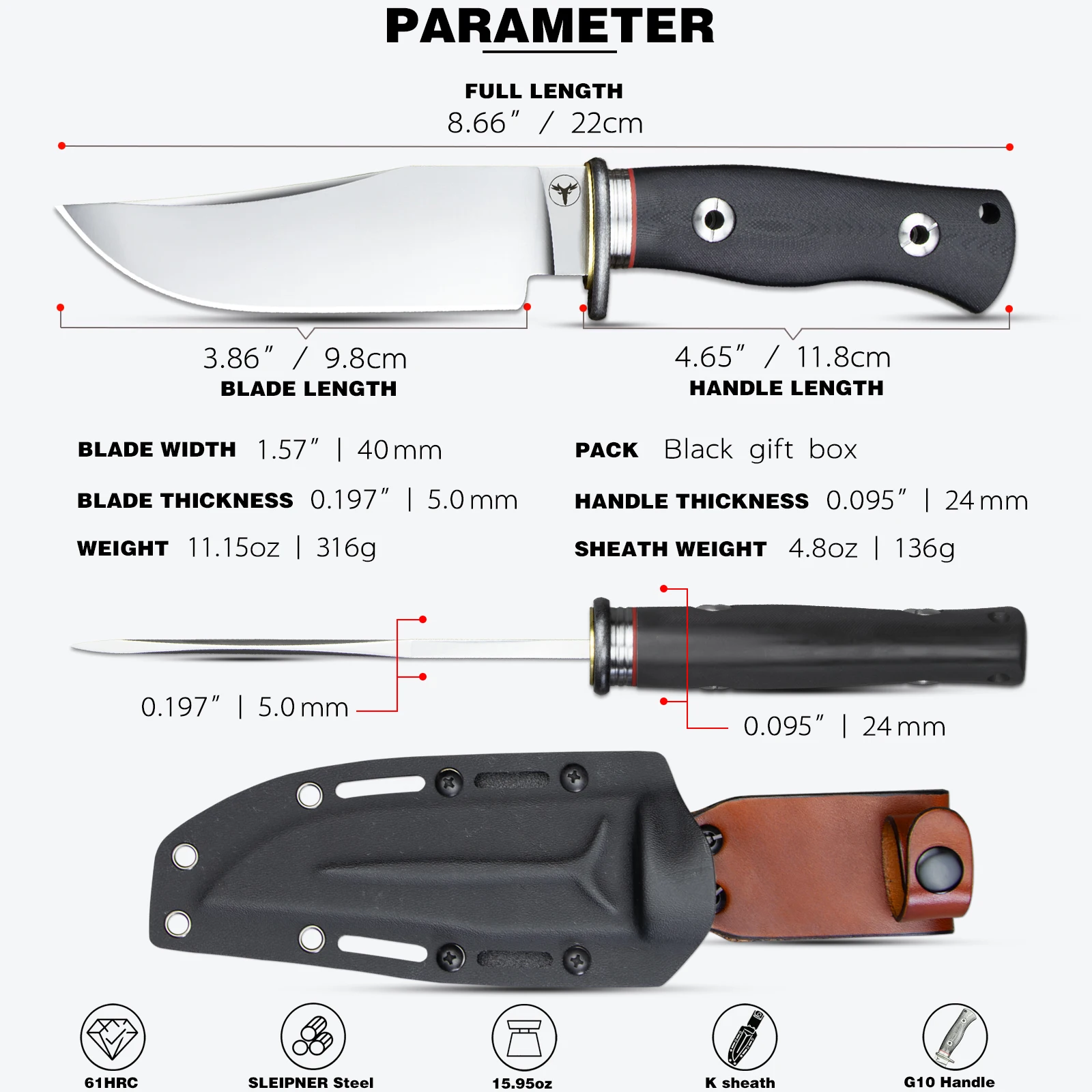 LENGREN A036 – Cuchillo de camping con funda Kydex - imagen 3