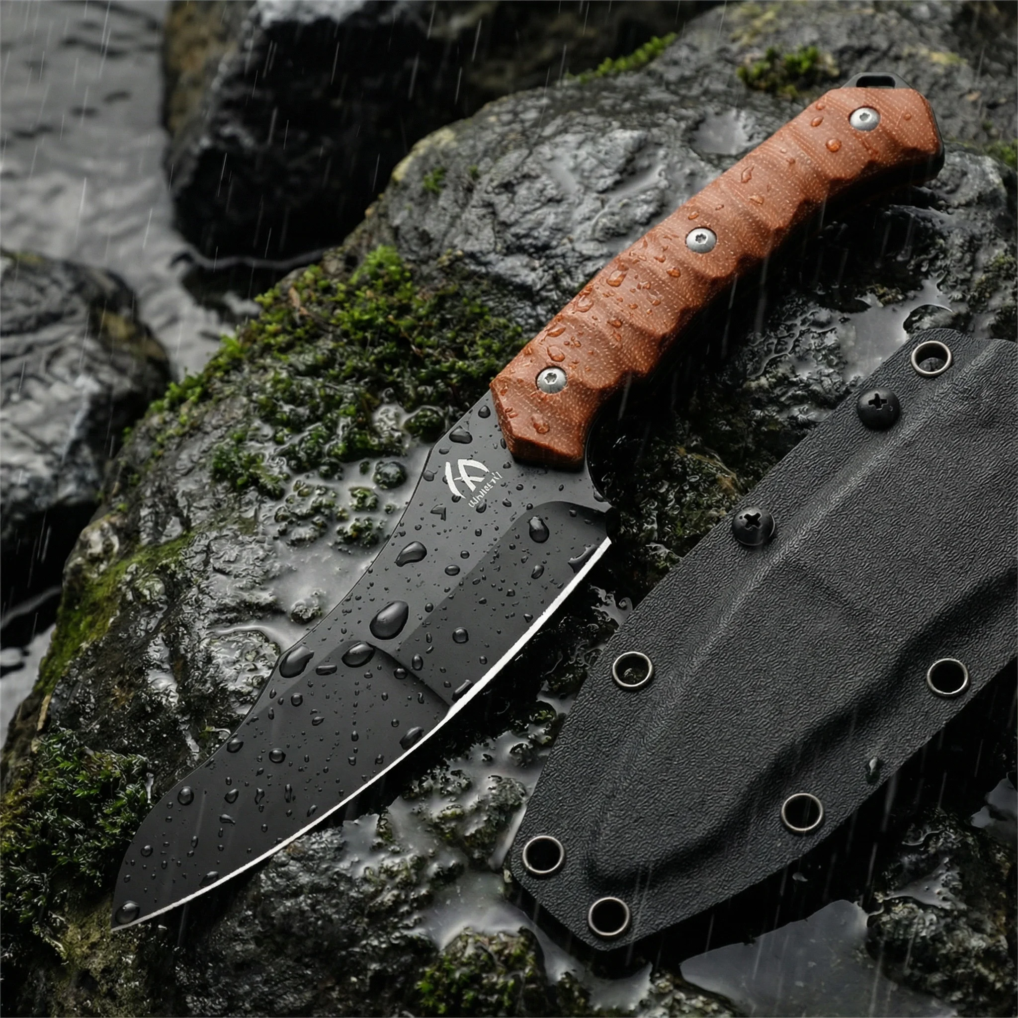 Cuchillo hoja fija mango lino con funda para exterior