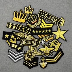 Parches bordados Ejército de la Corona - para ropa, dorado y plateado
