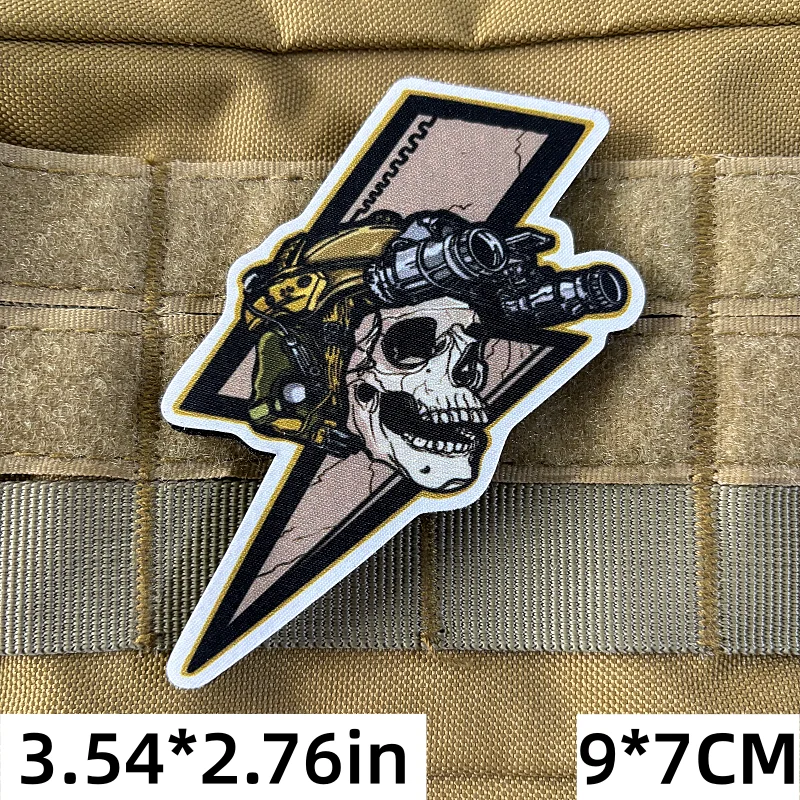 Parche táctico velcro calavera relámpago bordado – Insignia militar - imagen 2