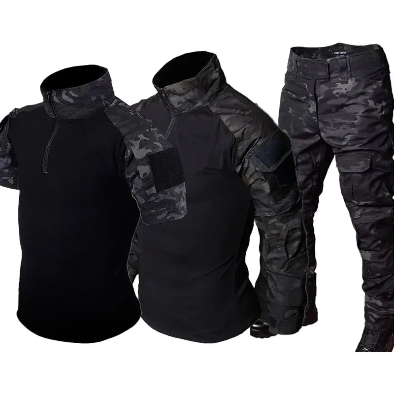 Ropa táctica camuflaje negro impermeable media cremallera y bolsillos