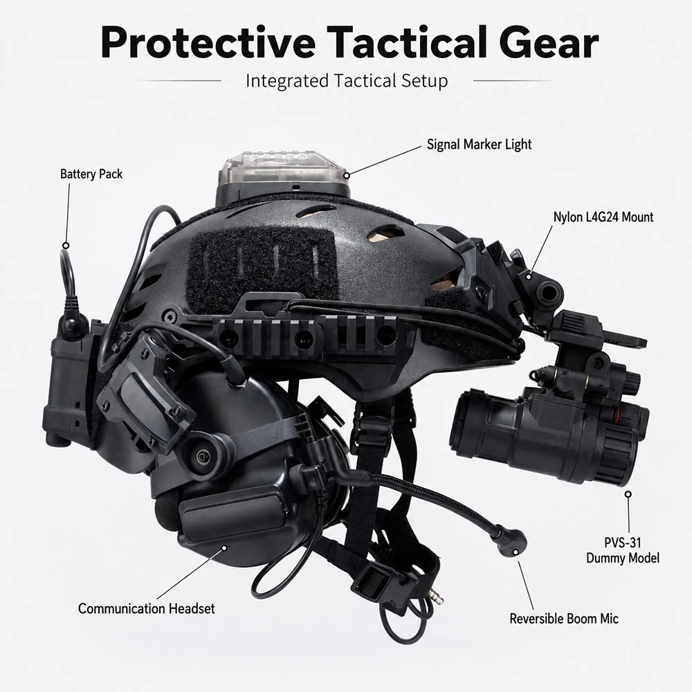 Casco táctico para airsoft con soporte NVG, auriculares y luz señalizadora - imagen 5