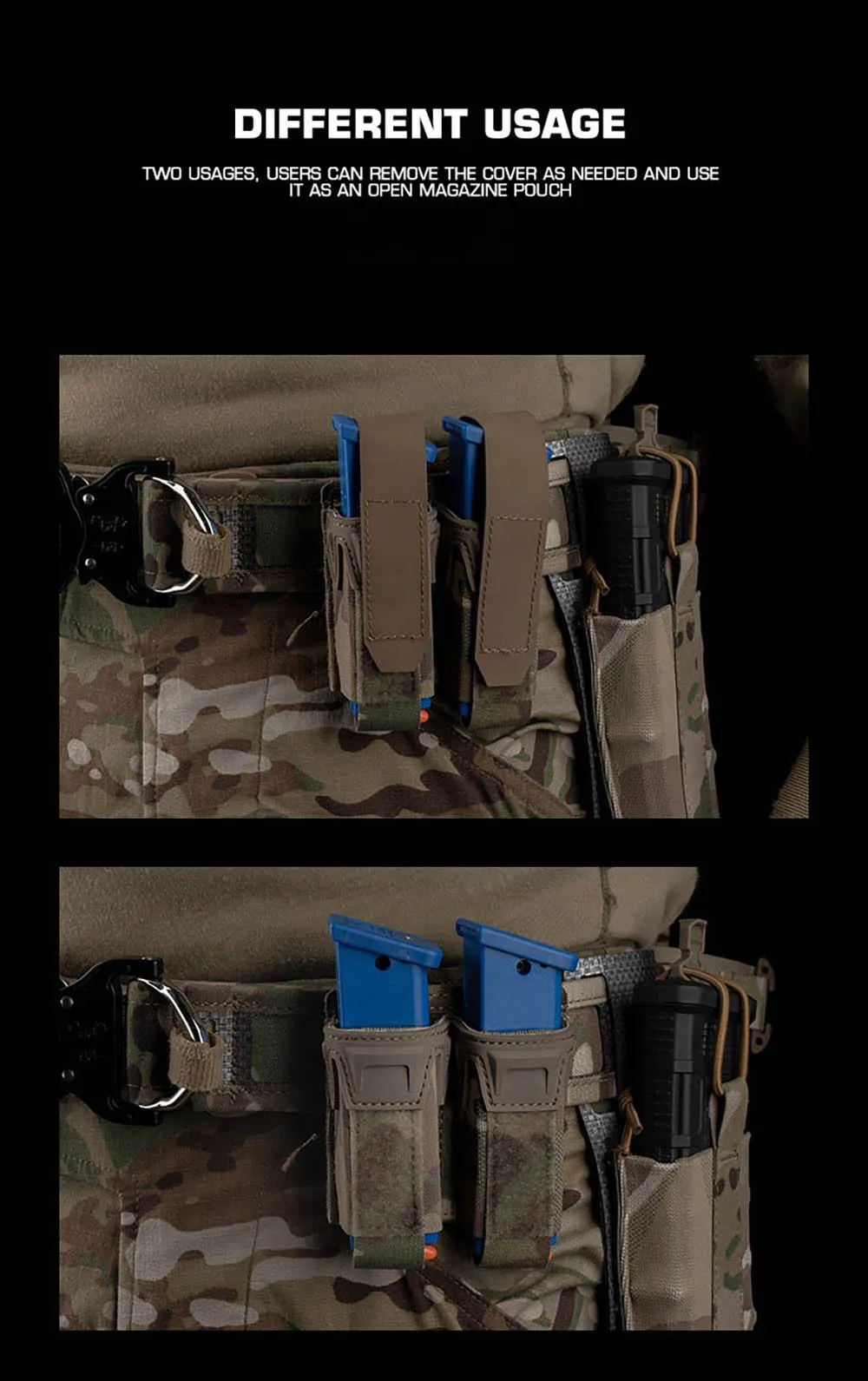 Bolsa colocada en cinturón táctico con fijación MOLLE