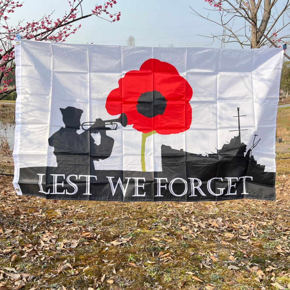 Bandera Día del Recuerdo con amapola – Costura reforzada