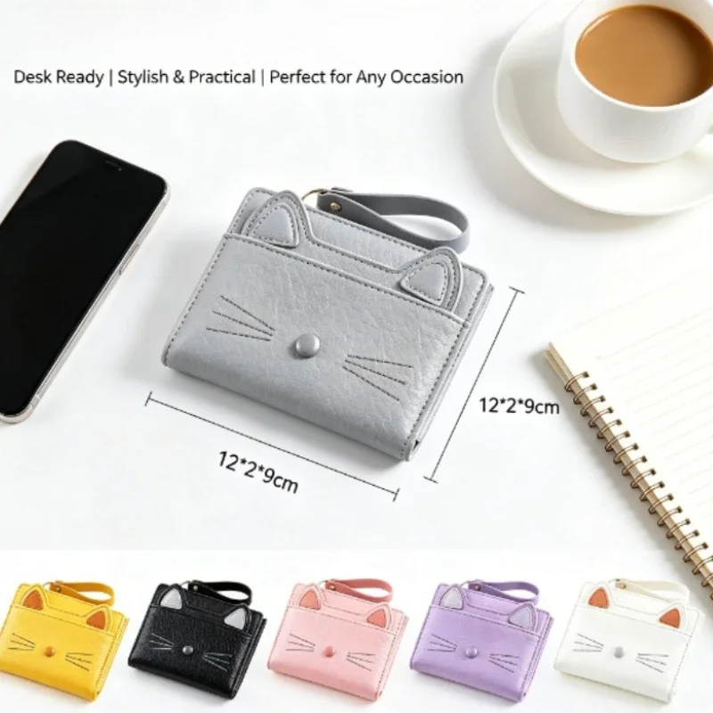Monedero mini para mujer con gatos, tarjetero y doble cierre