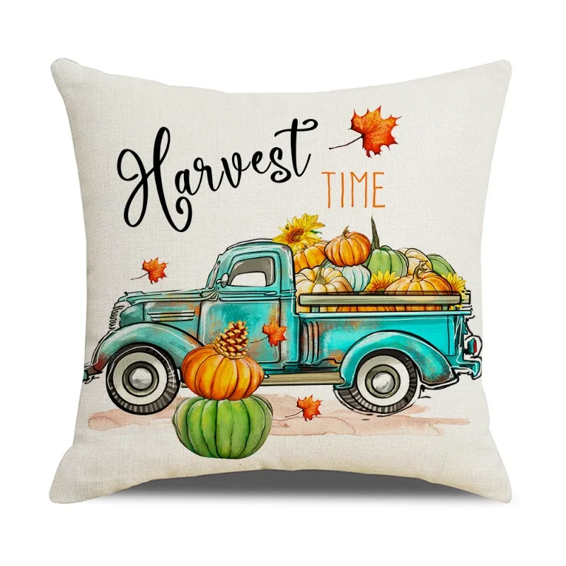 Funda de almohada de lino estampado calabaza y duendes - imagen 5