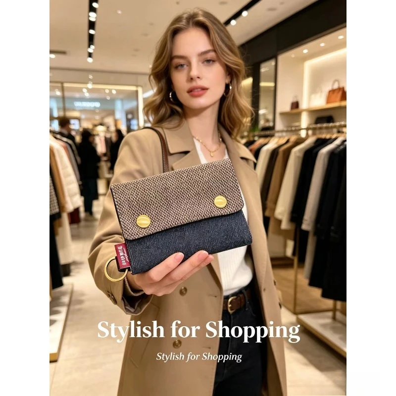 Cartera plegable de lona vaquera con estampado de dibujos animados