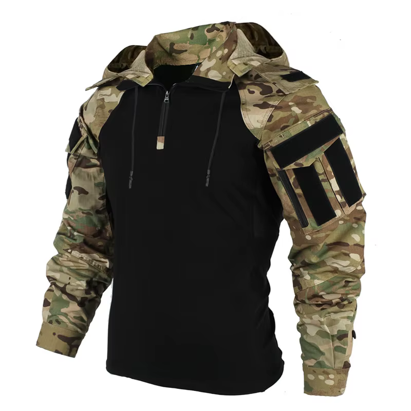 Camisa táctica de combate algodón con capucha y múltiples bolsillos