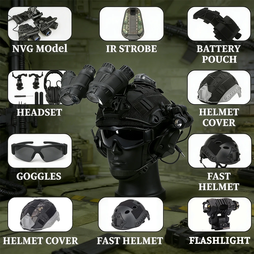 Casco táctico Airsoft con gafas visión nocturna GPNVG18 y linterna - imagen 4