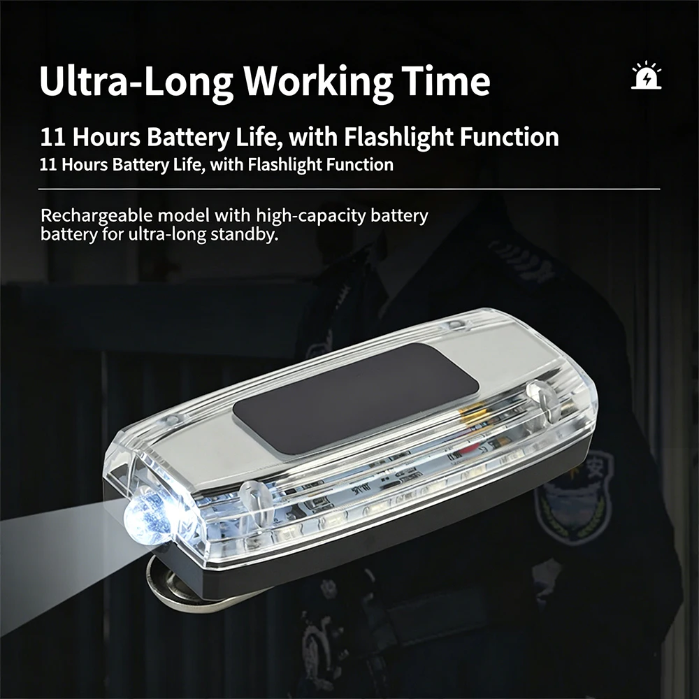 Luz de seguridad LED recargable con clip intermitente rojo/azul - imagen 3