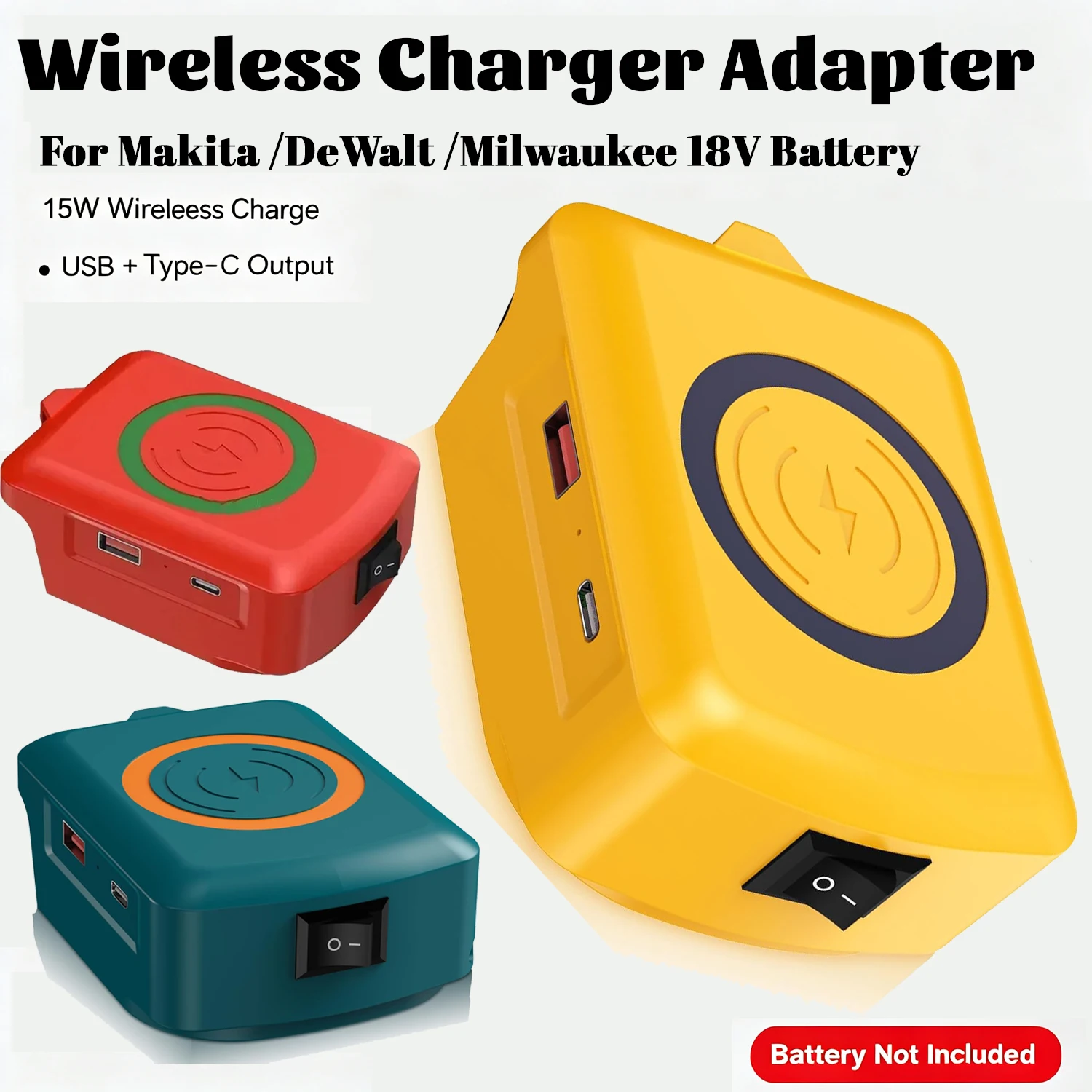 Adaptador cargador inalámbrico batería 18V vista frontal