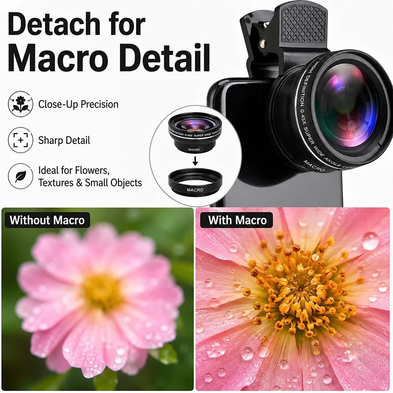 Lente gran angular y macro 2 en 1 para móvil con clip universal - imagen 2