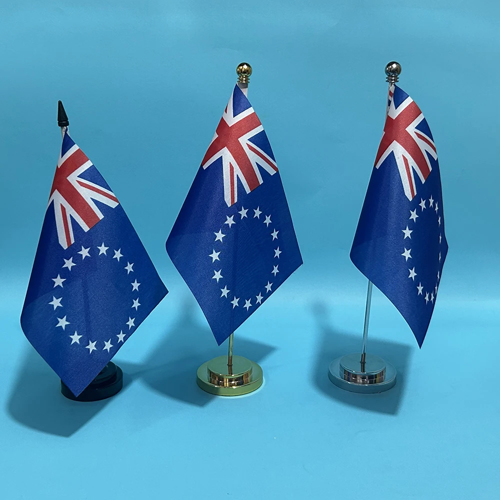 Bandera de escritorio Islas Cook en poliéster con asta - imagen 3