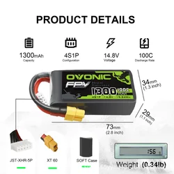 OVONIC Batería LiPo para dron RC multirotor FPV y quadcopter