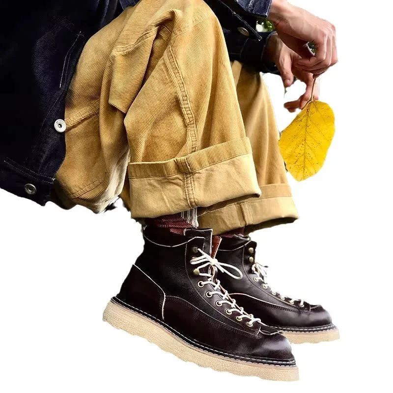 KOWM Botas trekking de piel vaca suela gruesa para exteriores hombre - imagen 5