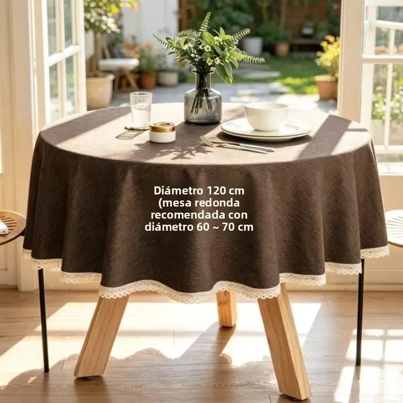 Mantel redondo impermeable efecto lino, resistente aceite y viento - imagen 3