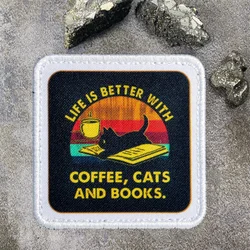 Parche moral táctico Vida mejor café gatos libros – Gancho y bucle