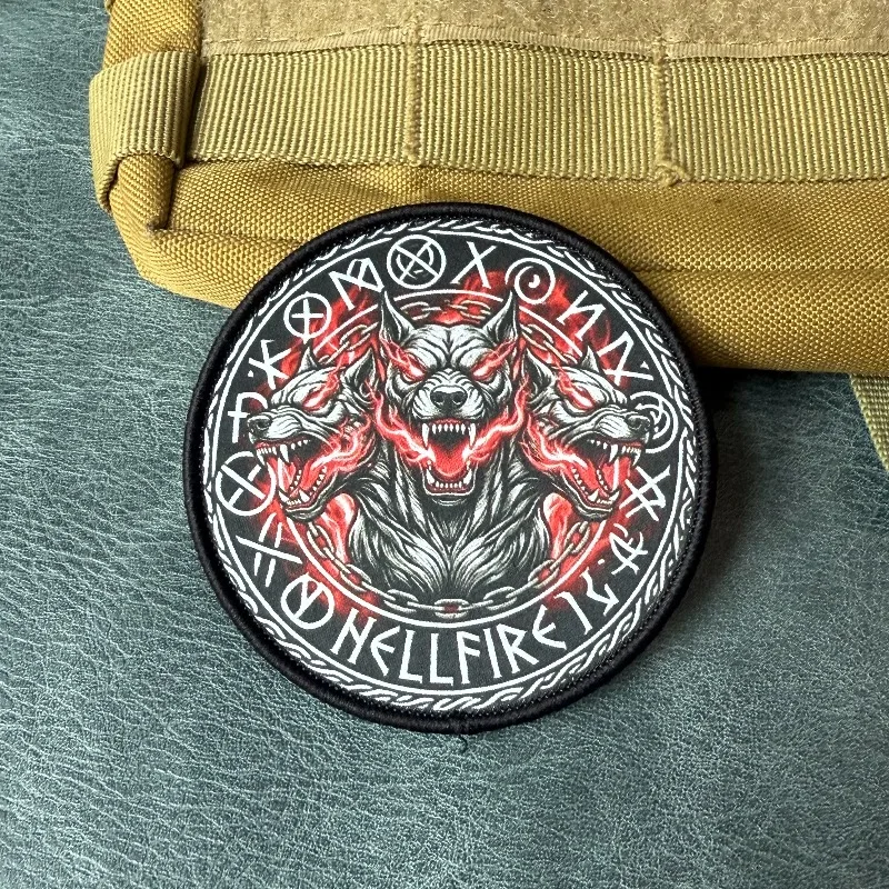 Hellfire Cerberus parche táctico velcro lobo triple mitología nórdica - imagen 2