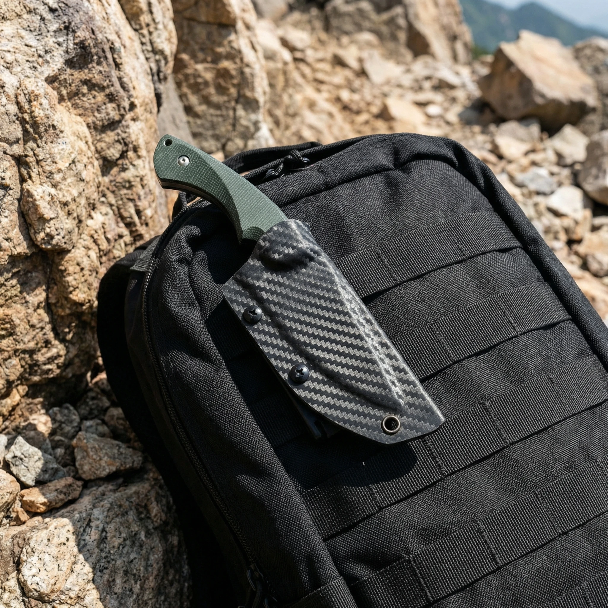 Cuchillo de hoja fija táctico para exteriores con funda compacta