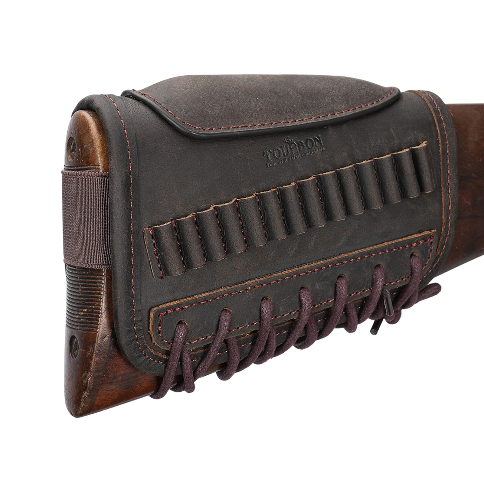 Fundilla culata rifle Tourbon en cuero con soporte mejilla y porta cartuchos - imagen 3