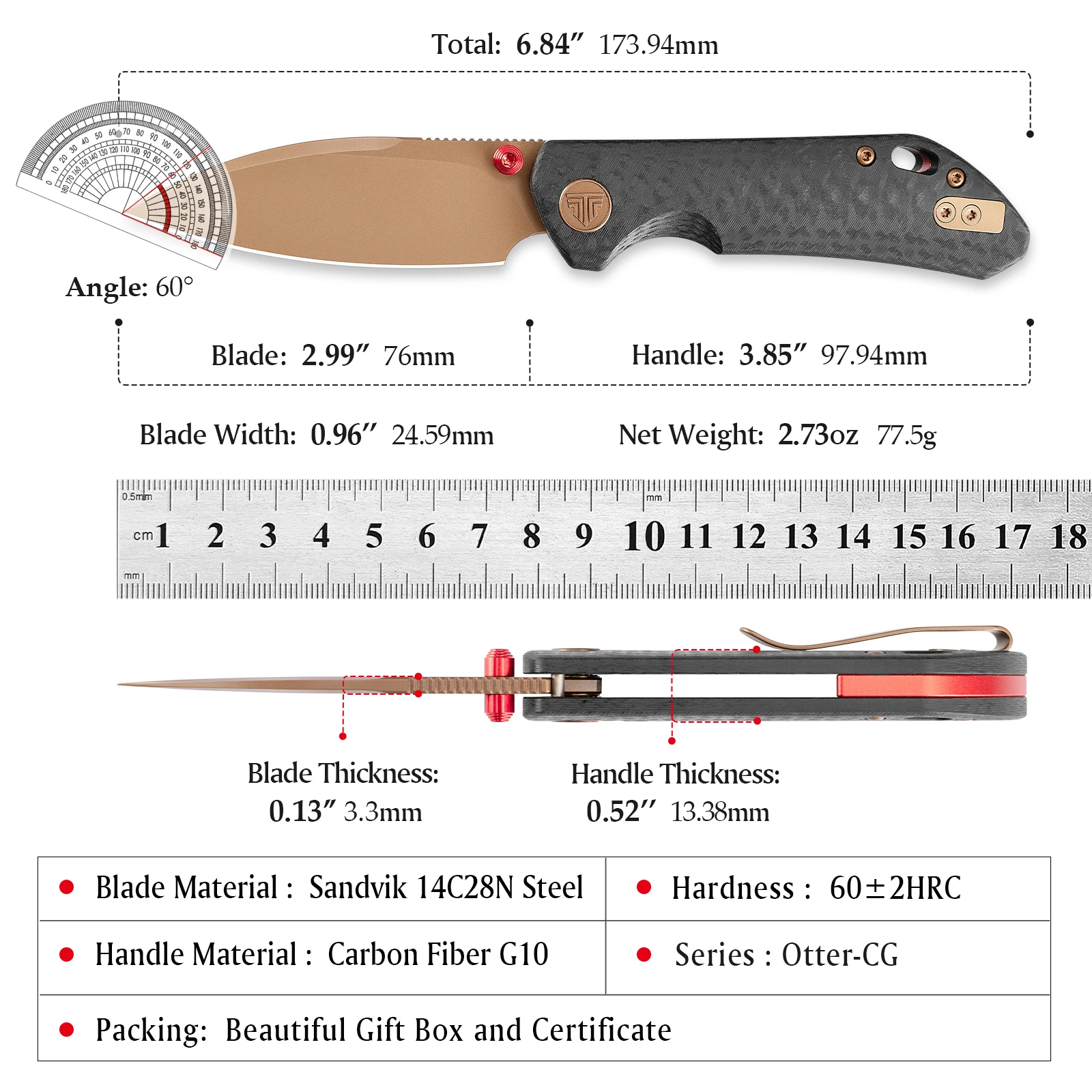 TRIVISA Otter-CG cuchillo plegable mango G10 para supervivencia, pesca - imagen 5