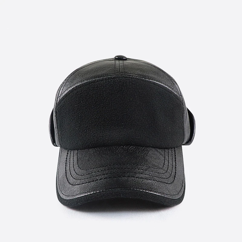 Gorro de bombardero de cuero PU con orejeras y forro polar - imagen 4