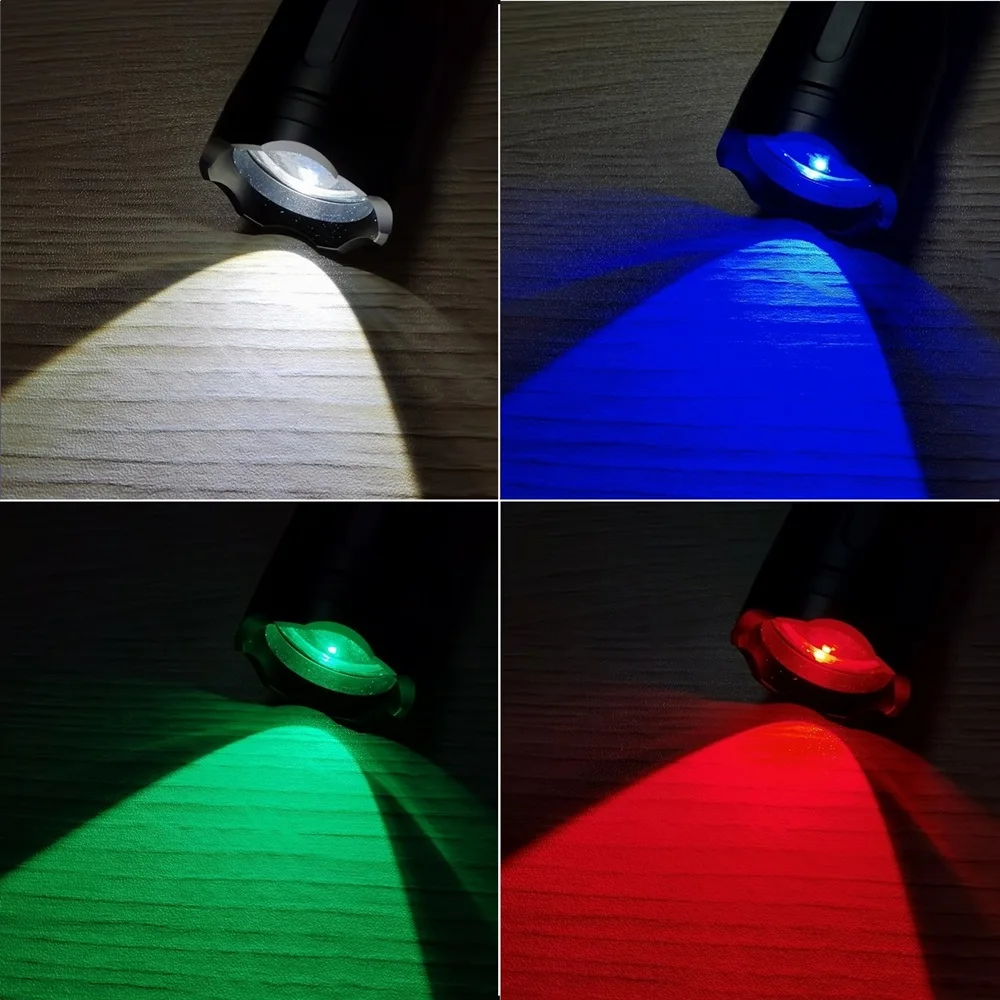 Linterna táctica LED USB recargable con luz roja verde azul - imagen 3