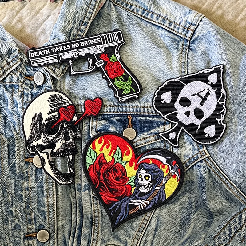 Parche bordado esqueleto gótico punk termoadhesivo horror biker - imagen 3