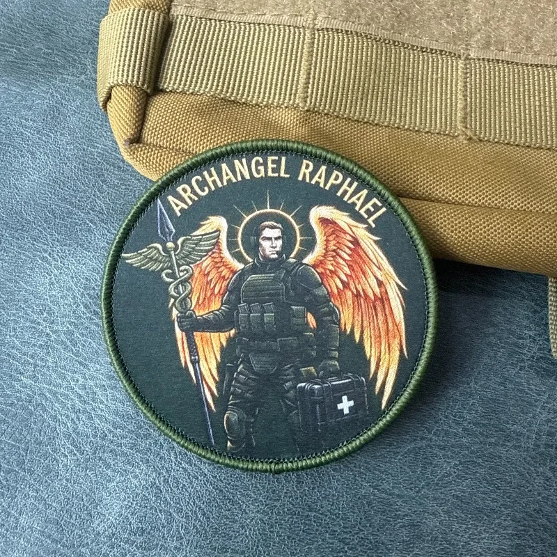 Parche táctico arcángel Rafael con gancho y bucle para mochila
