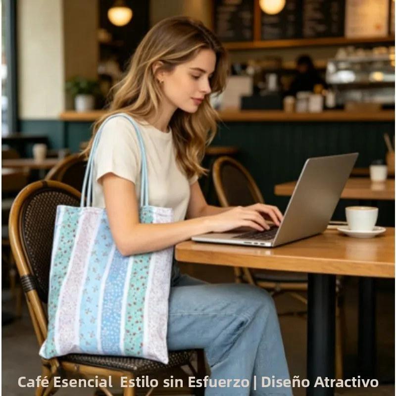 Bolso tote de lona con diseño floral estilo francés coreano para mujer - imagen 2