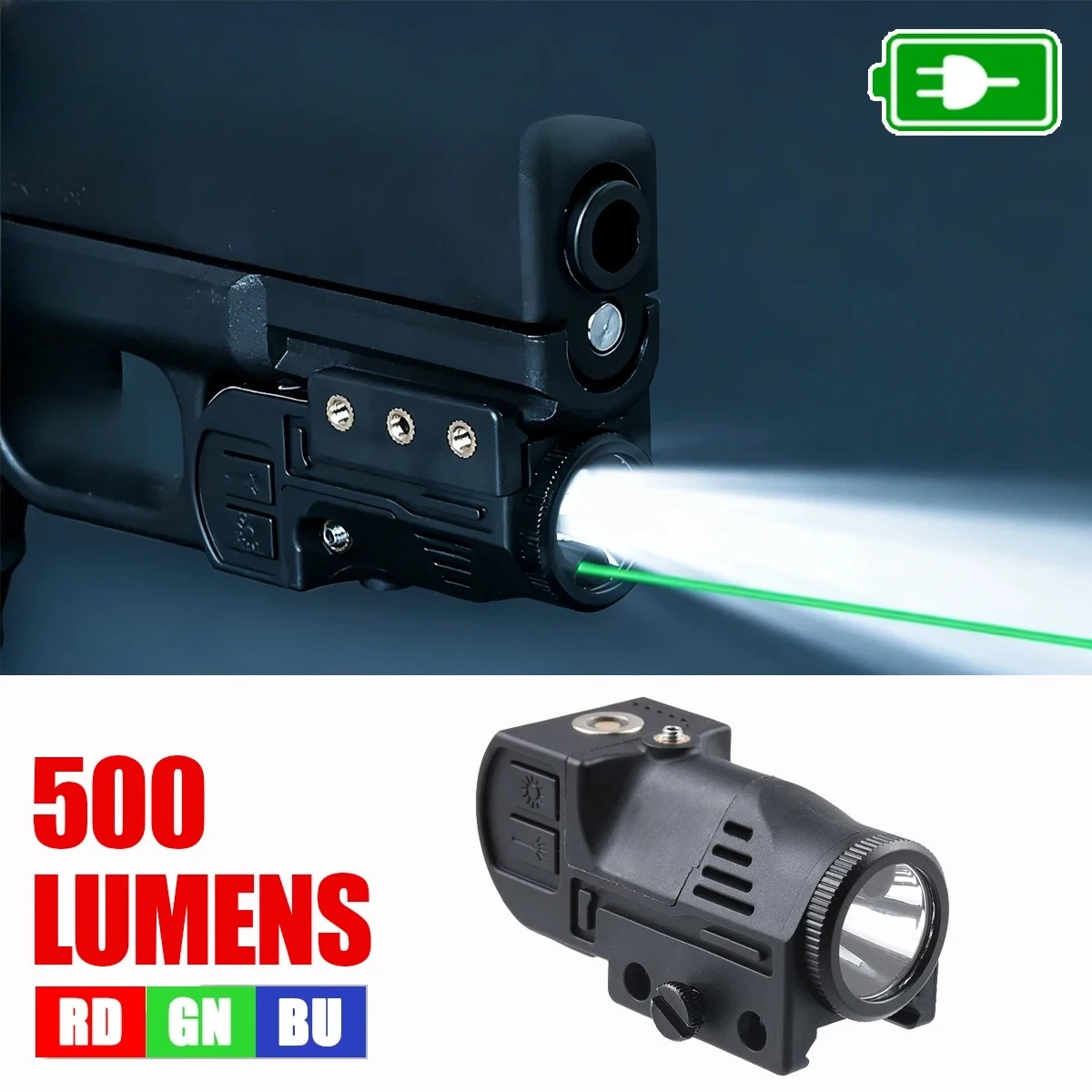 Linterna táctica recargable con láser y soporte Picatinny 20 mm - imagen 2