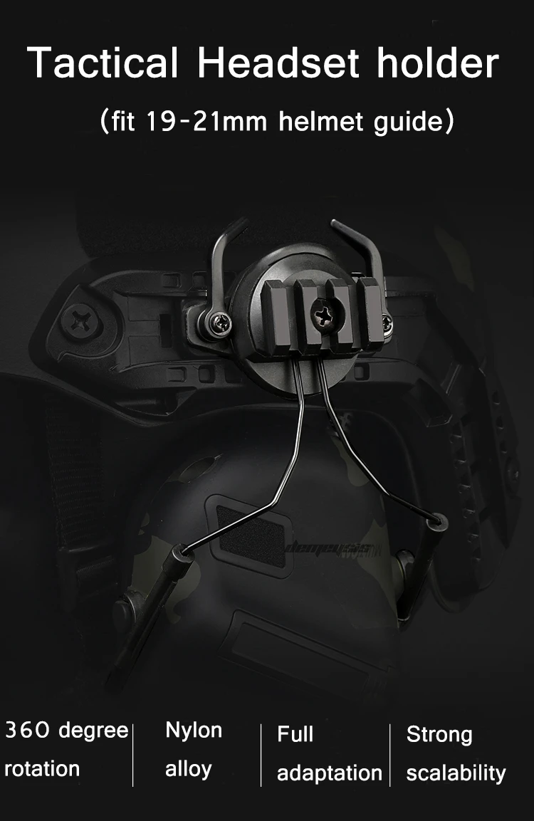 Soporte táctico para auriculares en riel de casco con rotación 360°