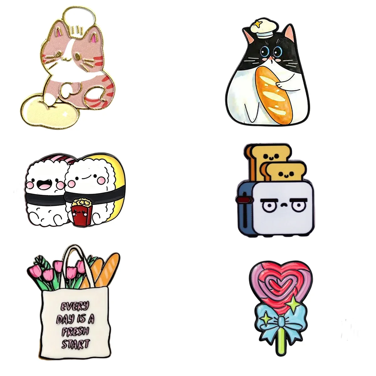 Set pins esmaltados gato chef, sushi y pan broche para solapa - imagen 2
