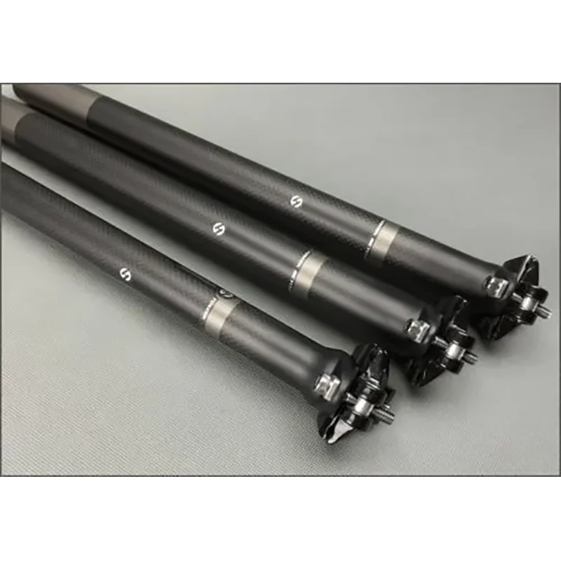 Tija de sillín fibra de carbono brillante con abrazadera aluminio