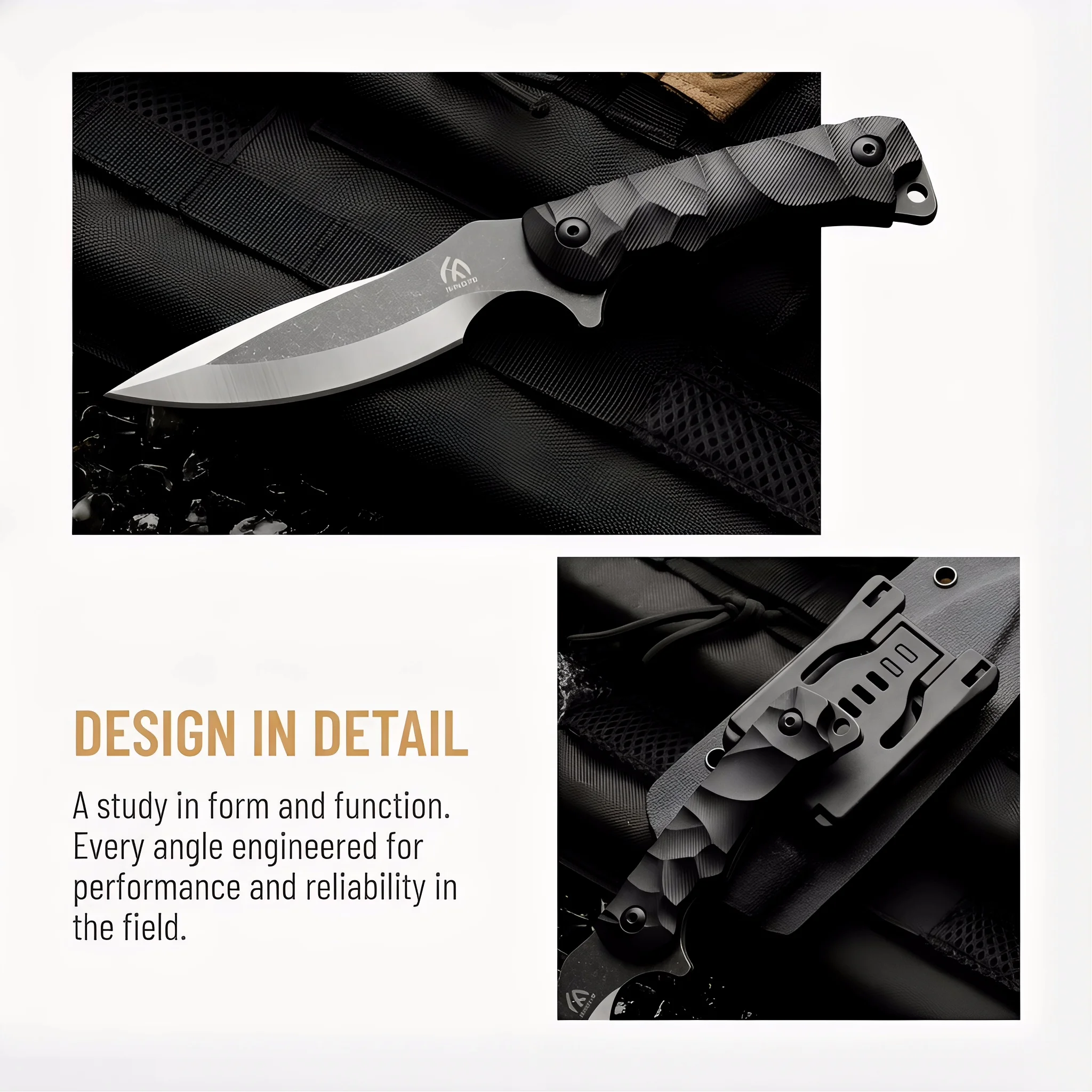 Cuchillo táctico con mango G10 y funda, multiusos aire libre