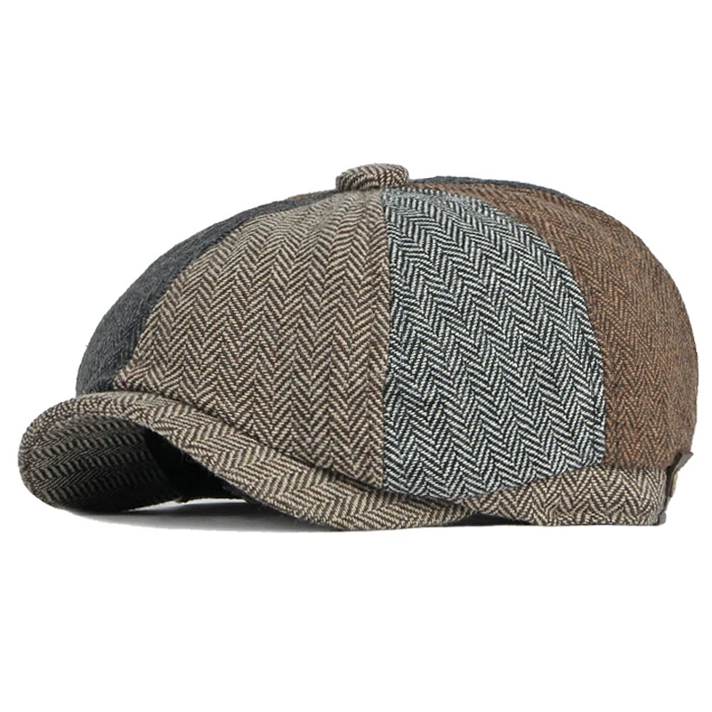 Boina tweed espiga retro informal para hombre primavera y otoño