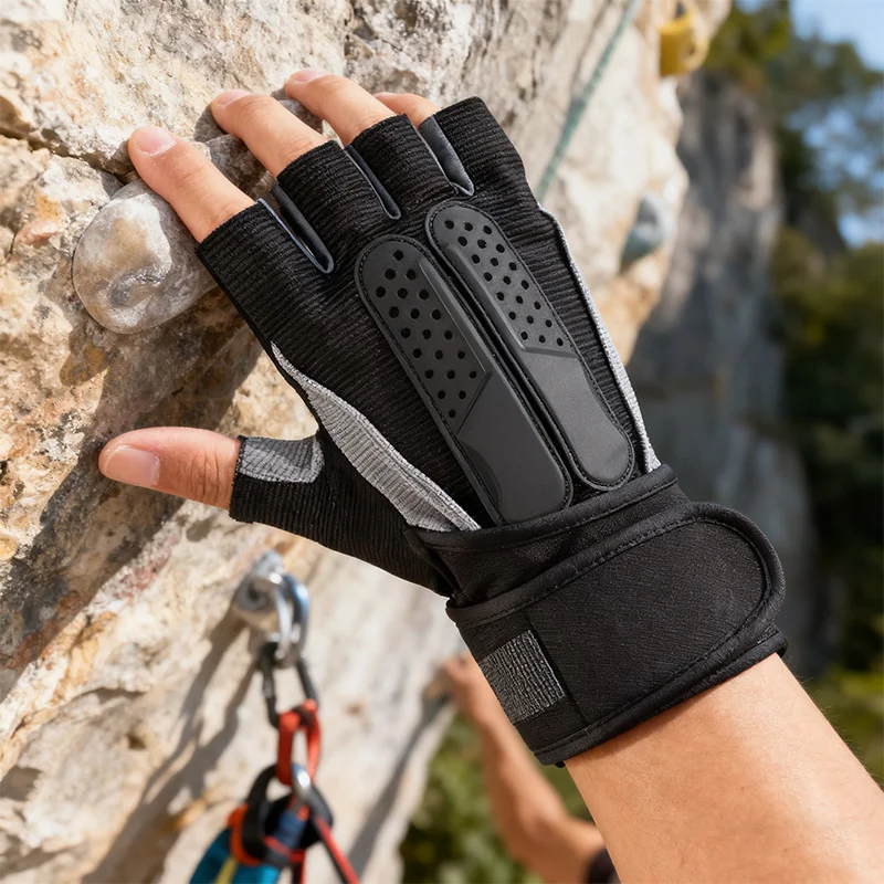 Guantes gimnasio medio dedo con protector de muñeca antideslizante - imagen 4