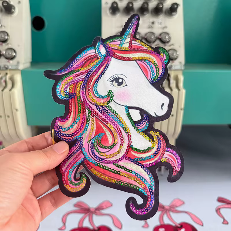 Parche táctico unicornio lentejuelas infantil para planchar chaqueta