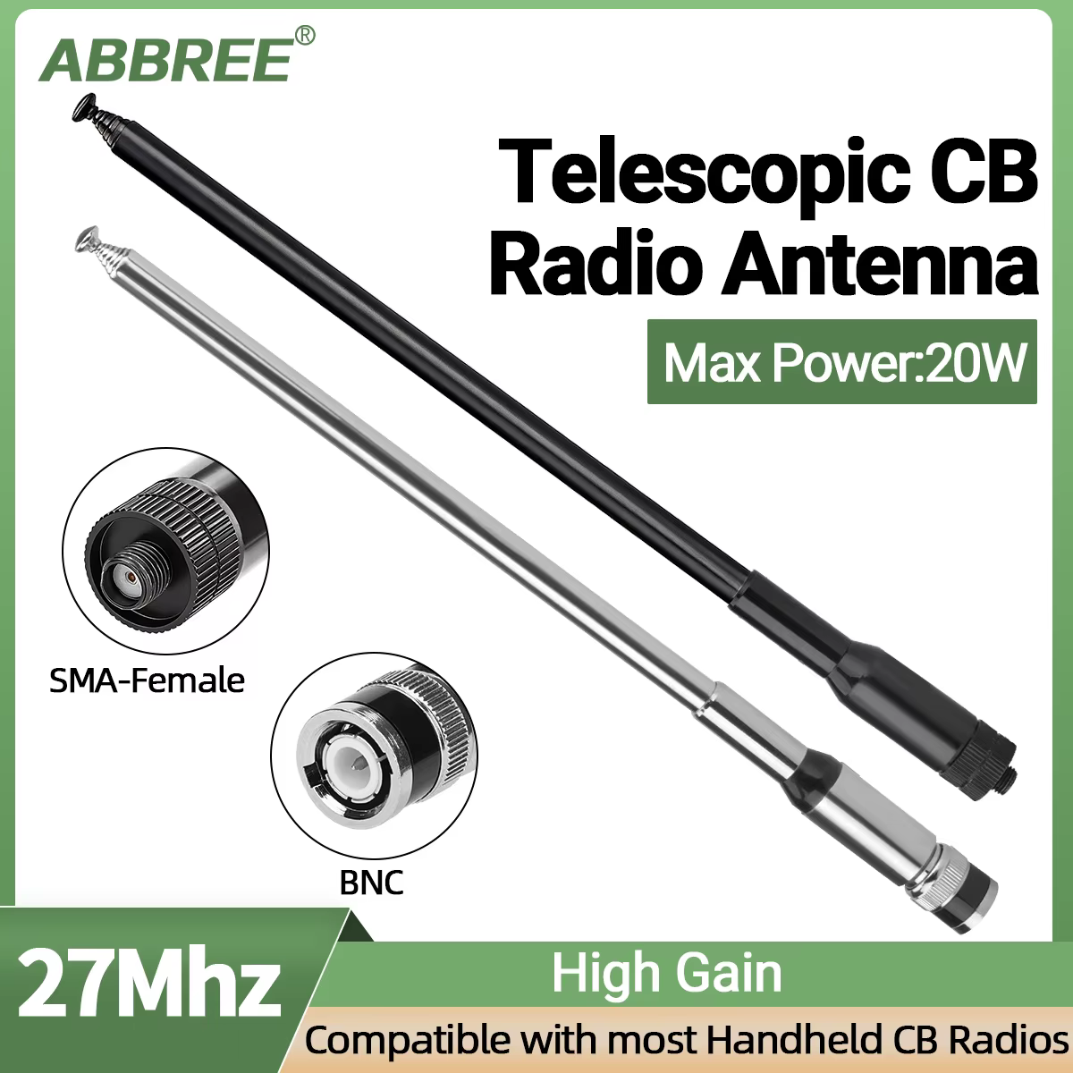 Antena telescópica ABBREE CB 27MHz SMA/BNC walkie talkie - imagen 3