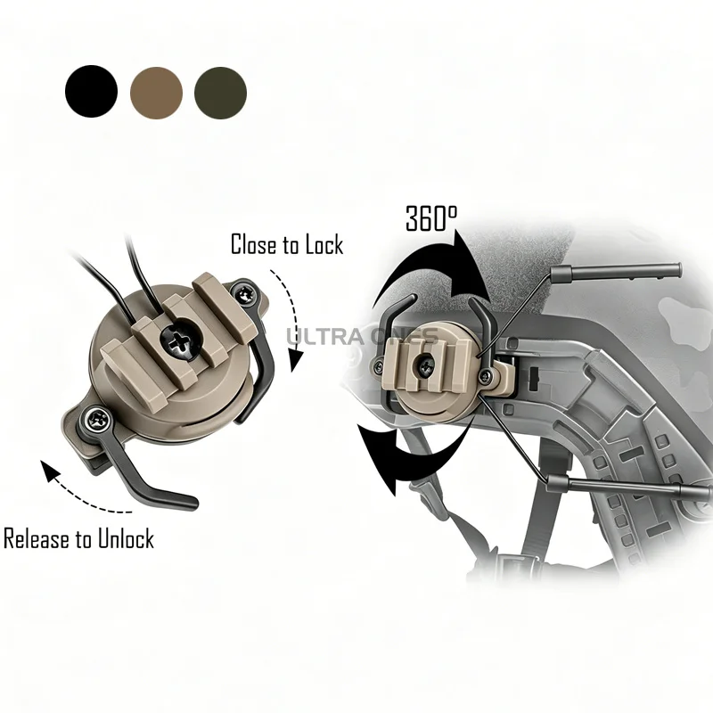 Soporte táctico auriculares casco riel MIL-SPEC giro Airsoft y tiro - imagen 2