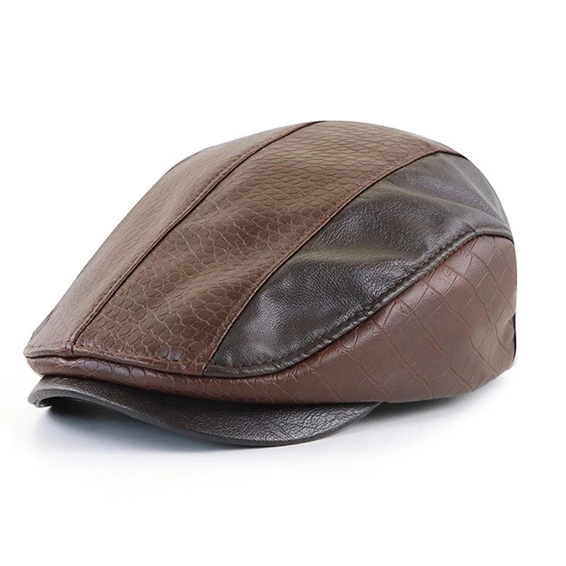 Boina de cuero PU retro con visera pico de pato para hombre - imagen 2