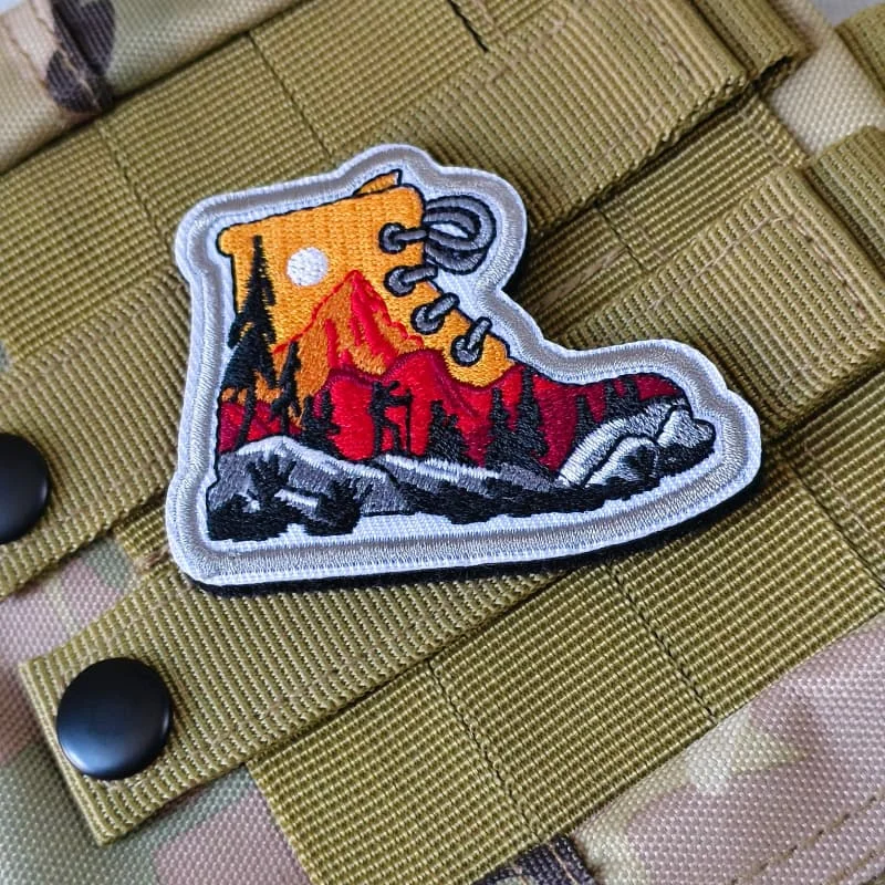 Parche bordado táctico bota senderismo montaña bosque con velcro