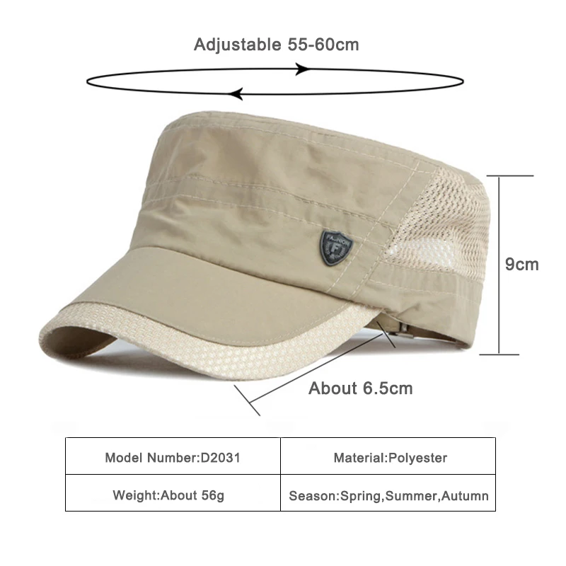 Gorra plana de verano con malla transpirable