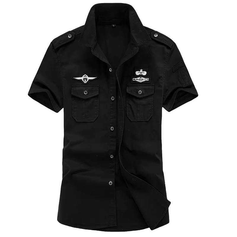 Camisa militar algodón puro – Manga corta verano gran tamaño - imagen 2