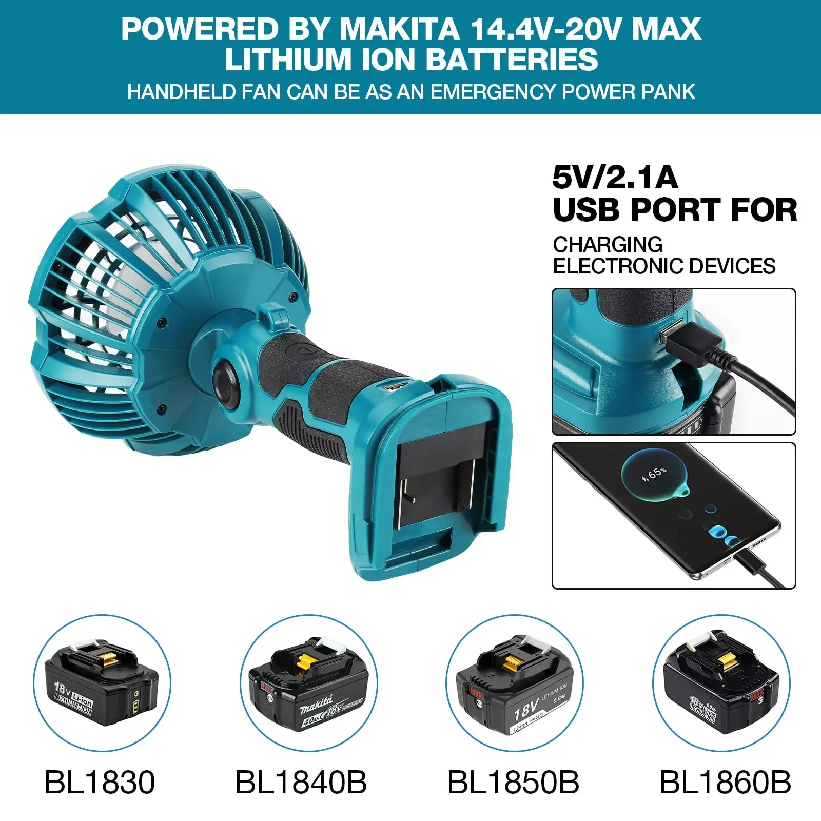 Ventilador portátil LED con carga USB-A y mando a distancia - imagen 2